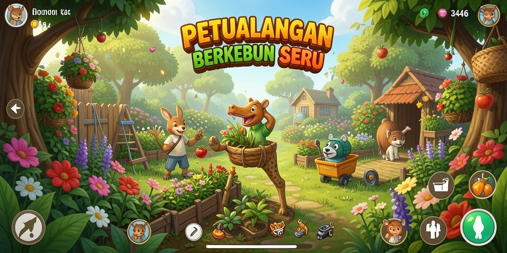 Gameplay seru saat berkebun di 3446 dengan berbagai tanaman.