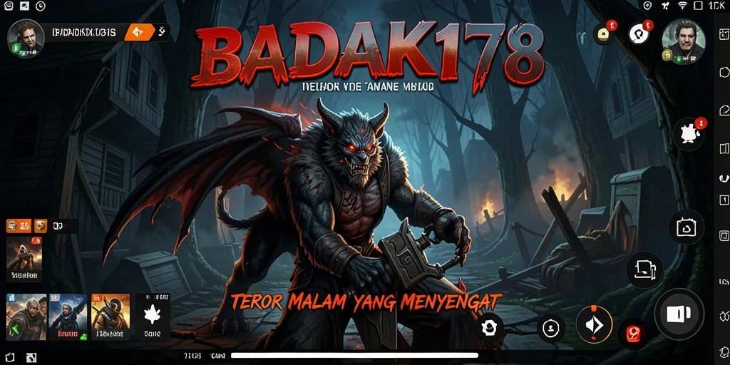 Screenshot menampilkan gameplay mencekam BADAK178 dengan suasana gelap dan karakter menyeramkan.