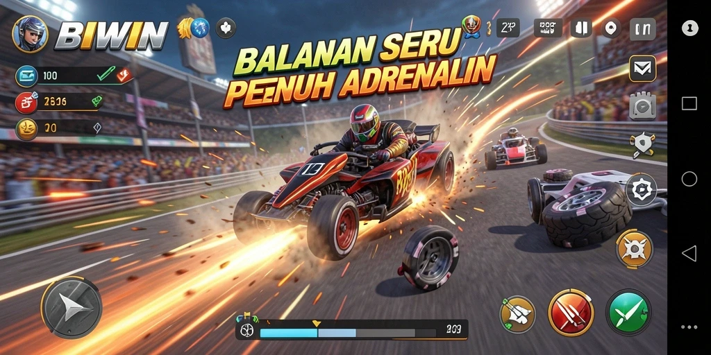 Screenshot gameplay BIWIN yang menampilkan aksi balapan yang mendebarkan.