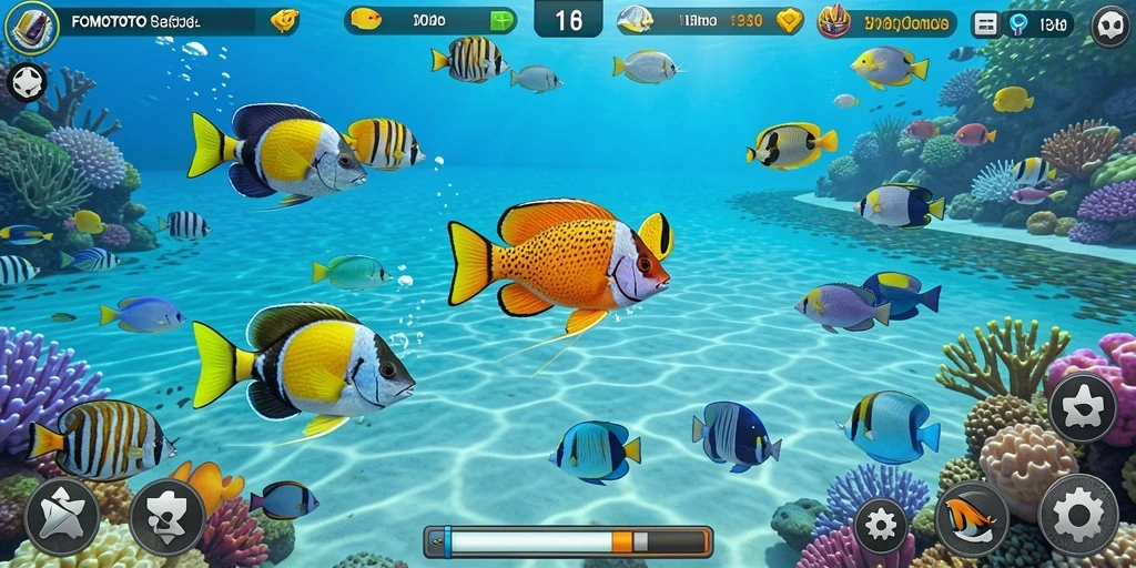 Screenshot gameplay FOMOTOTO menampilkan aksi tembak ikan yang seru.