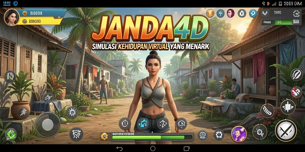 Tampilan gameplay <strong>JANDA4D</strong> yang menarik dengan berbagai karakter dan interaksi.