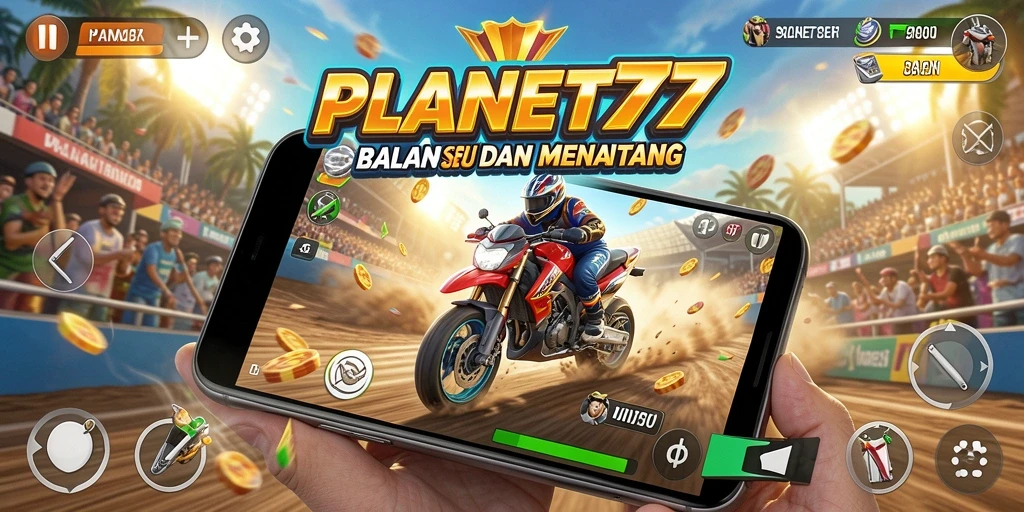 Tangkapan layar utama PLANET77 menampilkan aksi balapan yang seru.