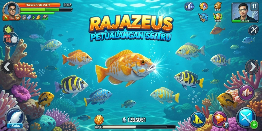 Tampilan gameplay RAJAZEUS dengan desain menarik dalam Tembak Ikan.