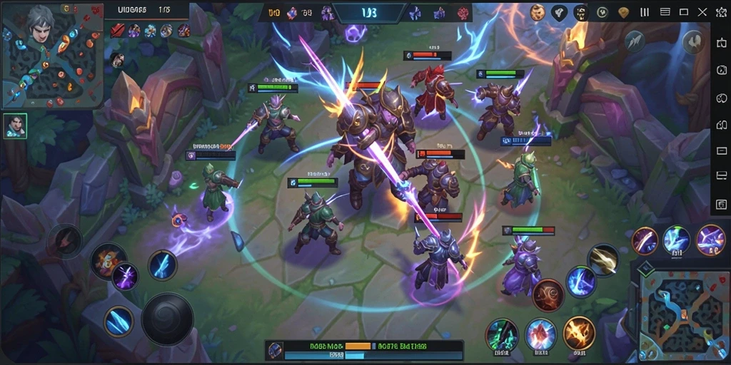 Screenshot utama V98 menampilkan gameplay intens MOBA yang seru.