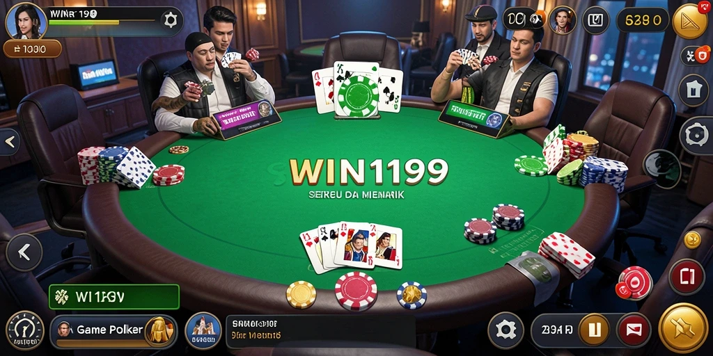 Screenshot WIN199 saat gameplay Poker yang seru dan kompetitif.